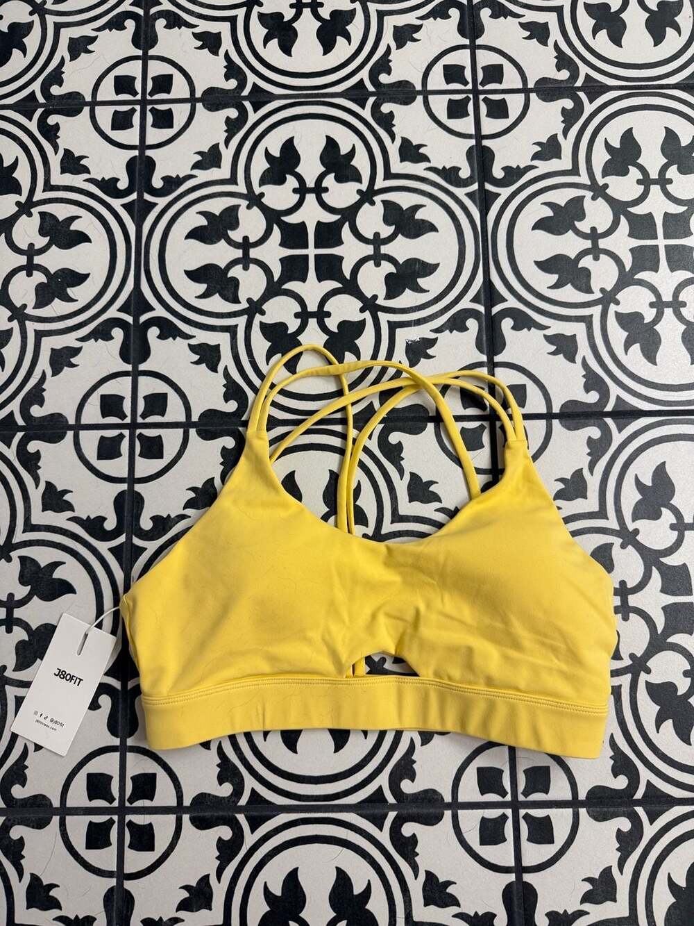 J8OFIT Women's Strappy Back Yellow Sports Bra Size L with Tags